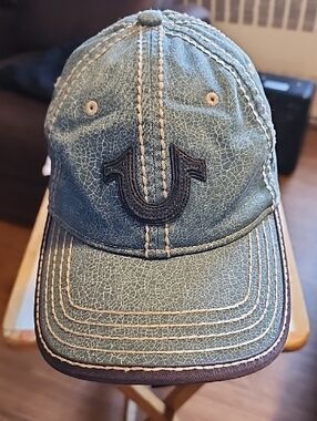 True Religion Denim Baseball Cap with Embroidered Horse Shoe Logo - Blue